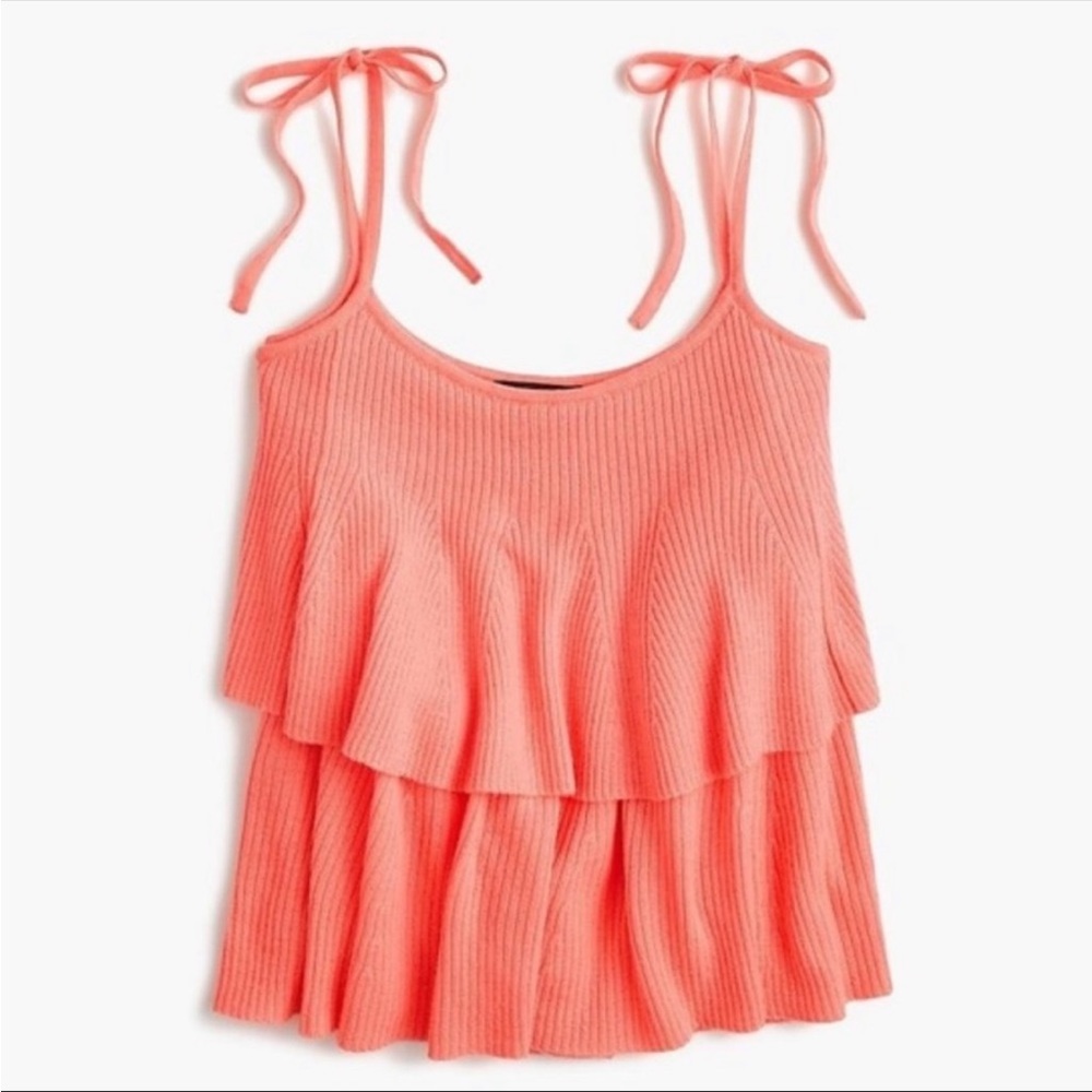 NWT J. CREW neon orange merino wool tiered tie shoulder knit top